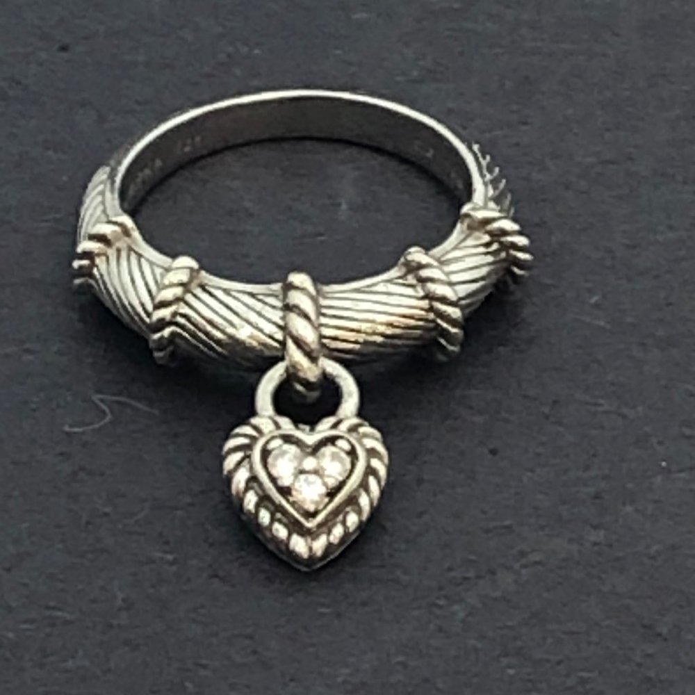 Judith Ripka Sterling Heart Dangle Ring Sz 9